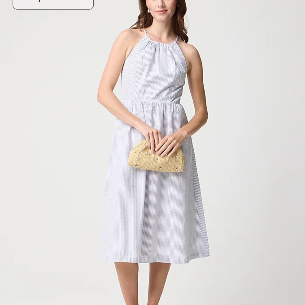 J. Crew Blue and White Halter Midi Sundress